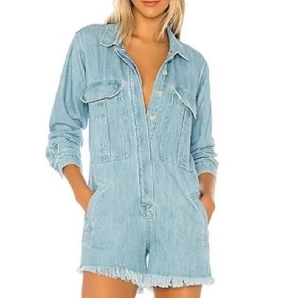 Free People light weight denim long sleeve jumpsuit
